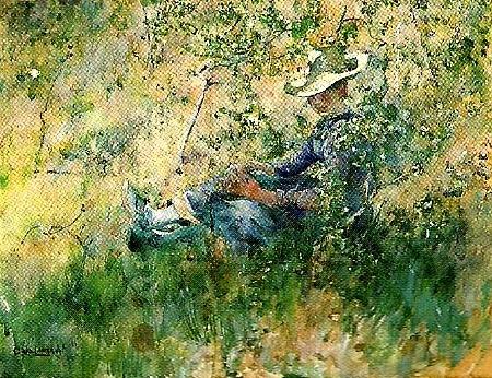 Carl Larsson flicka i blommande hagtorn oil painting image